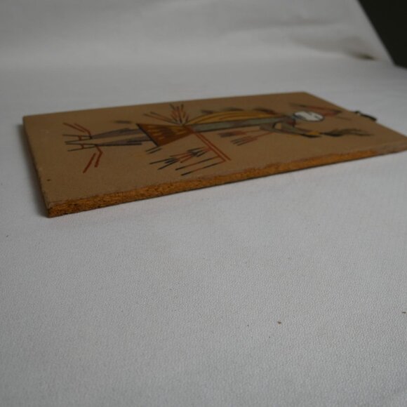 Vintage Navajo "Hunchback Medicine Man"  Sand Art w/ Tribal Figure Design 12"x6" - Picture 7 of 10